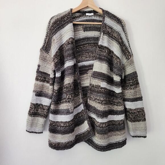 J. Jill earth tone multi yarn knit cardigan sweater open front‎ womens size MP - Picture 1 of 7